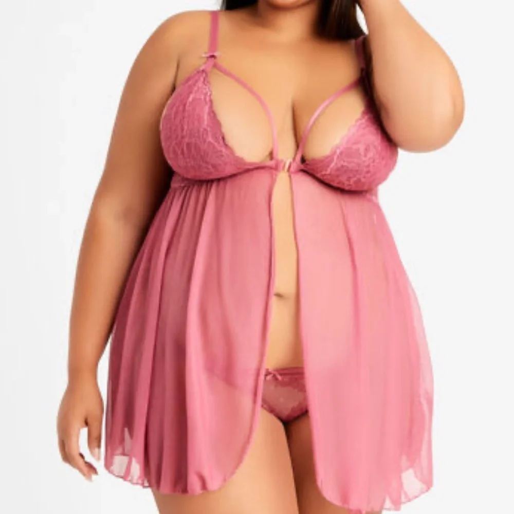 Ashley Stewart Lace Strappy Babydoll Lingerie & Thong NWT - Picture 1 of 2